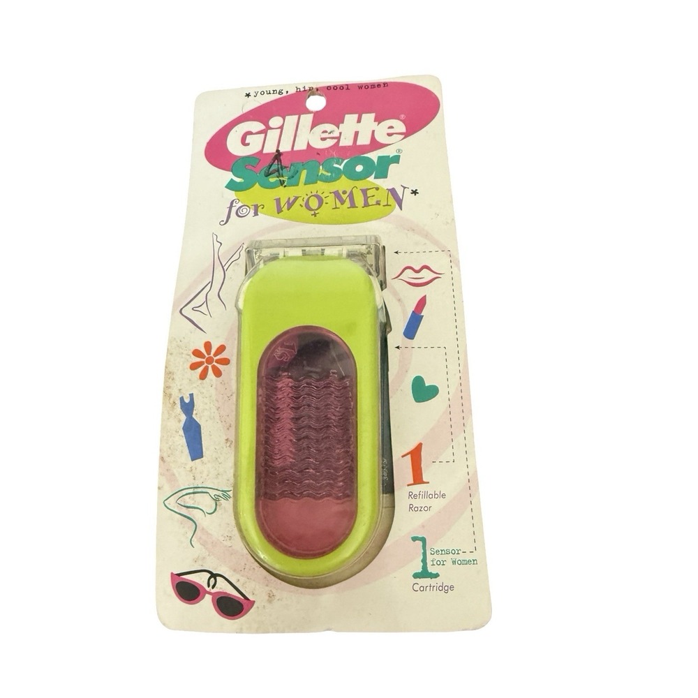 Gillette Sensor Excel Women Handle Shaver Razor ONE BLADE NOS 1997 Green Pink
